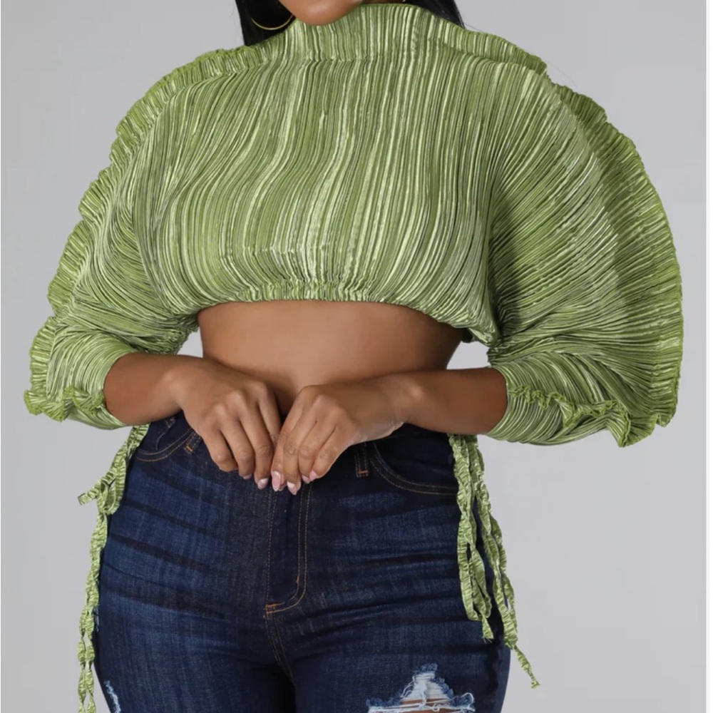 Green Ruched Crop Top